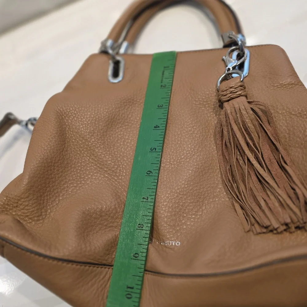 Vince Camuto Elva Satchel Purse Handbag Brown Chestnut pebbled leather
